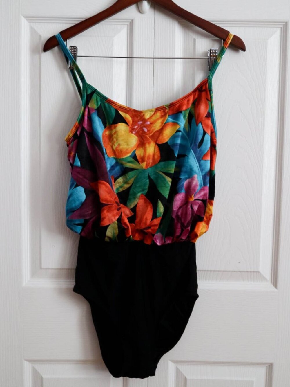 Vintage Longitude Blouson One Piece Swimsuit Bathing Suit Tropical Floral Sz 12
